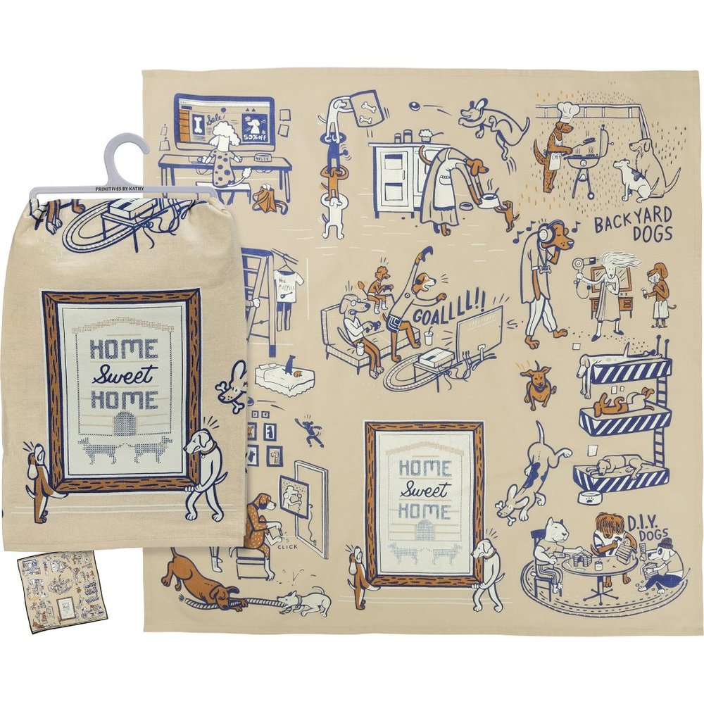 NEW "Home Sweet Home" with Dogs DISH TOWEL from Primitives by Kathy